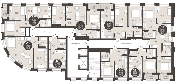 
   Продам 3-комнатную, 55.55 м², Флагман Холл

. Фото 1.