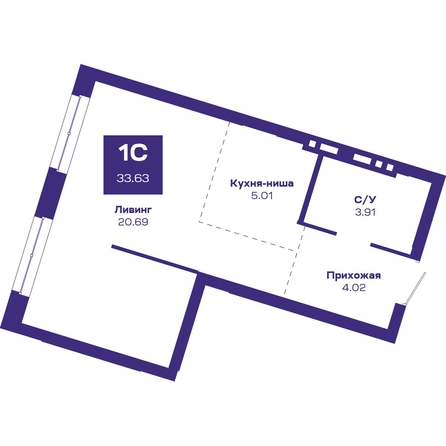 
  Продается 1-комн. квартира, 33.63 м², ЖК Базилик, дом 2
. Фото 3.
