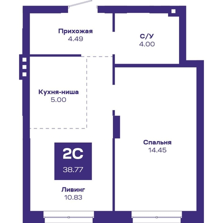 
   Продам 2-комнатную, 38.77 м², Базилик, дом 2

. Фото 1.