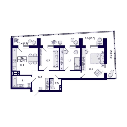 
   Продам 3-комнатную, 86.8 м², Grando (Грандо)

. Фото 1.