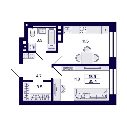 
   Продам 1-комнатную, 35.4 м², Сподвижники

. Фото 1.