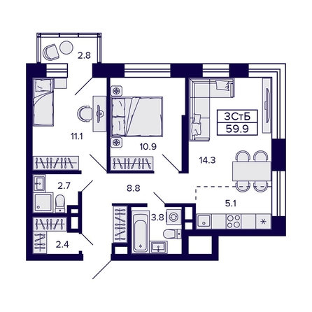 
   Продам 3-комнатную, 59.9 м², Citatum (Цитатум)

. Фото 1.