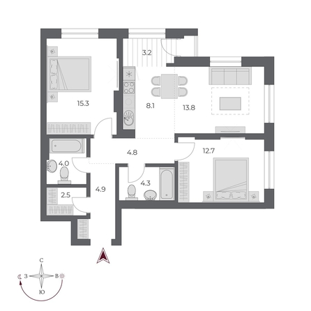 
   Продам 3-комнатную, 73.6 м², ОСКАР, дом 2

. Фото 1.