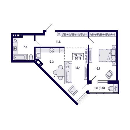 
   Продам 2-комнатную, 67.8 м², Grando (Грандо)

. Фото 1.