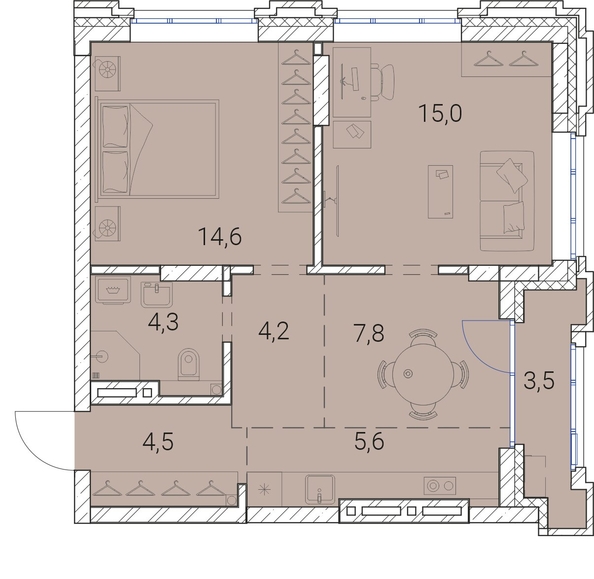 
   Продам 2-комнатную, 59.5 м², Тайм Сквер

. Фото 19.