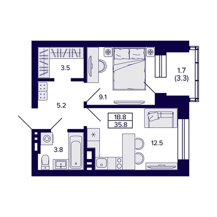 
   Продам 1-комнатную, 35.8 м², Сподвижники

. Фото 2.