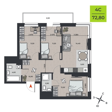 
   Продам 4-комнатную, 72.8 м², ДНК

. Фото 1.