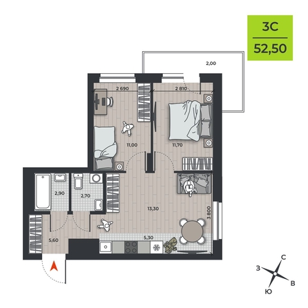 
   Продам 3-комнатную, 52.5 м², ДНК

. Фото 1.