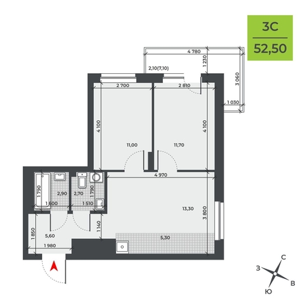 
   Продам 3-комнатную, 52.5 м², ДНК

. Фото 1.