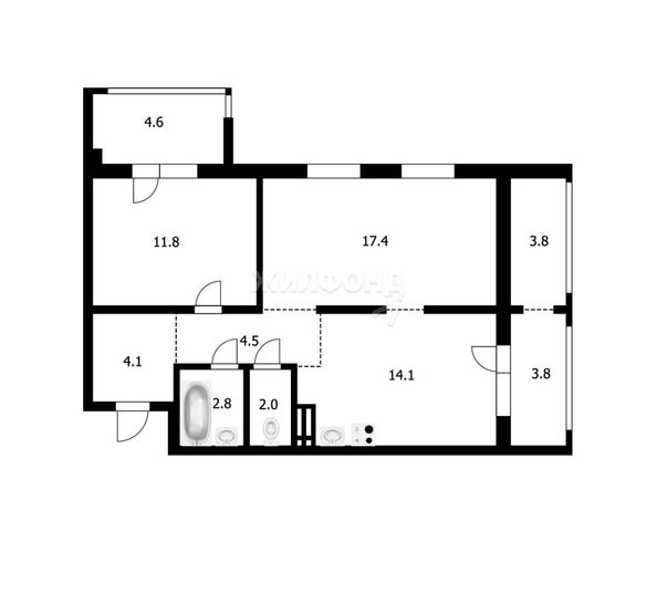 
   Продам 2-комнатную, 56.7 м², Сибиряков-Гвардейцев ул, 53/10

. Фото 21.