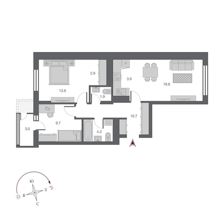 
   Продам 3-комнатную, 68.25 м², Беринг, дом 2

. Фото 2.