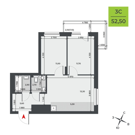 
  Продается 3-комн. квартира, 52.5 м², ЖК ДНК
. Фото 1.