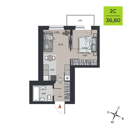 
  Продается 2-комн. квартира 36.8 м², в ЖК ДНК. Фото 1.