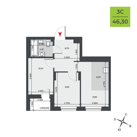 
  Продается 3-комн. квартира, 46.3 м², ЖК ДНК
. Фото 1.