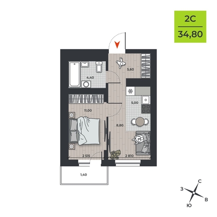 
  Продается 2-комн. квартира 34.8 м², в ЖК ДНК. Фото 1.