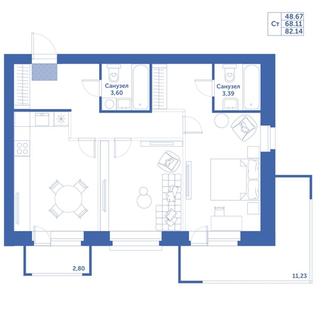 
   Продам 2-комнатную, 82.14 м², Спектр, дом 9

. Фото 1.