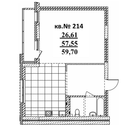 
   Продам 2-комнатную, 59.7 м²,  Римский квартал, 2 очередь

. Фото 1.