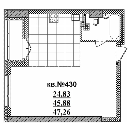 
   Продам студию, 47.26 м²,  Римский квартал, 2 очередь

. Фото 1.