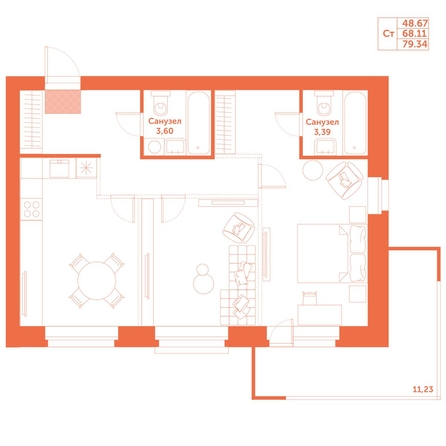 
   Продам 2-комнатную, 79.34 м², Спектр, дом 9

. Фото 1.