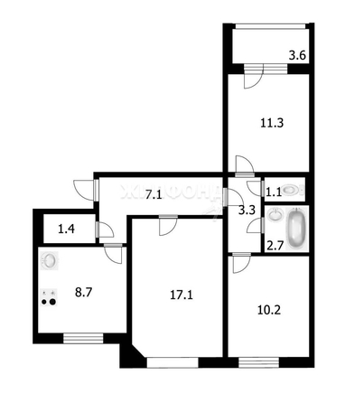 
   Продам 3-комнатную, 62.7 м², Шоссейная ул, 3

. Фото 1.