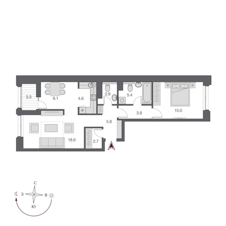 
  Продается 2-комн. квартира 69.55 м², в  Дом Нобель. Фото 1.