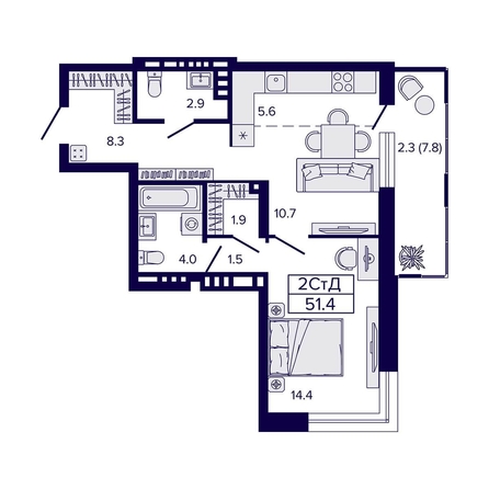 
   Продам 2-комнатную, 51.4 м², Luna (Луна)

. Фото 26.