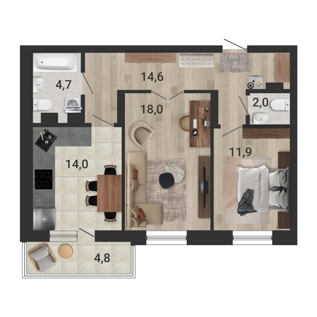 
  Продается 2-комн. квартира, 66.7 м², ЖК Тетрис, корпус 2
. Фото 1.