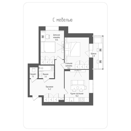
  Продается 2-комн. квартира, 59.4 м², ЖК Тетрис, корпус 2
. Фото 1.