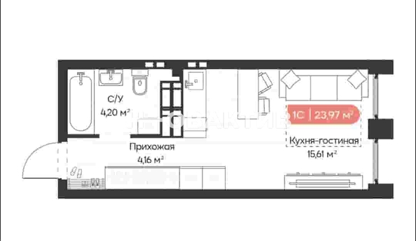 
   Продам студию, 24 м², Ленинградская ул, 340

. Фото 1.