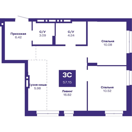 
   Продам 3-комнатную, 57.15 м², Базилик, дом 2

. Фото 1.