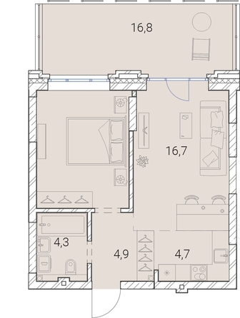 
   Продам 1-комнатную, 61.1 м², Тайм Сквер

. Фото 19.