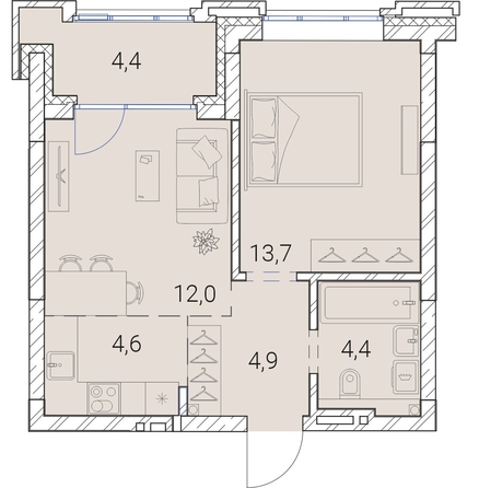 
   Продам 1-комнатную, 44 м², Тайм Сквер

. Фото 19.