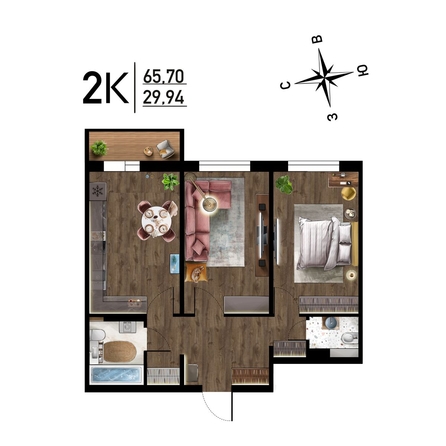 
   Продам 2-комнатную, 65.7 м², Радуга Сибири, дом 10

. Фото 1.