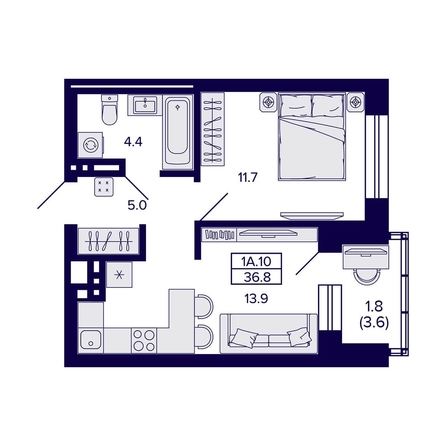
  Продается 1-комн. квартира, 36.8 м², ЖК Сподвижники
. Фото 1.