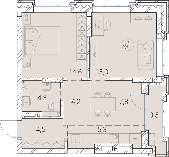 
   Продам 2-комнатную, 59.2 м², Тайм Сквер

. Фото 19.