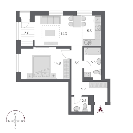 
  Продается 2-комн. квартира, 55 м², ЖК ОСКАР, дом 2
. Фото 2.