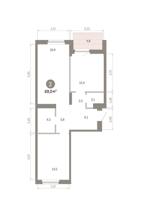 
  Продается 2-комн. квартира 69.04 м², в ЖК Пшеница, 6.1. Фото 2.