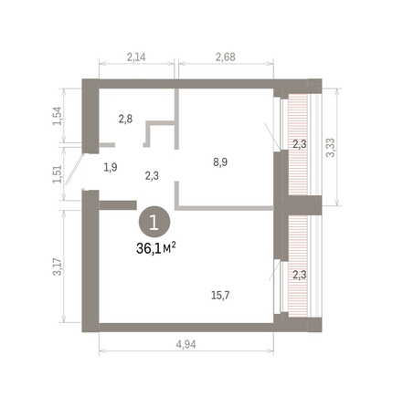 
  Продается 1-комн. квартира 36.12 м², в ЖК Пшеница, 6.1. Фото 1.