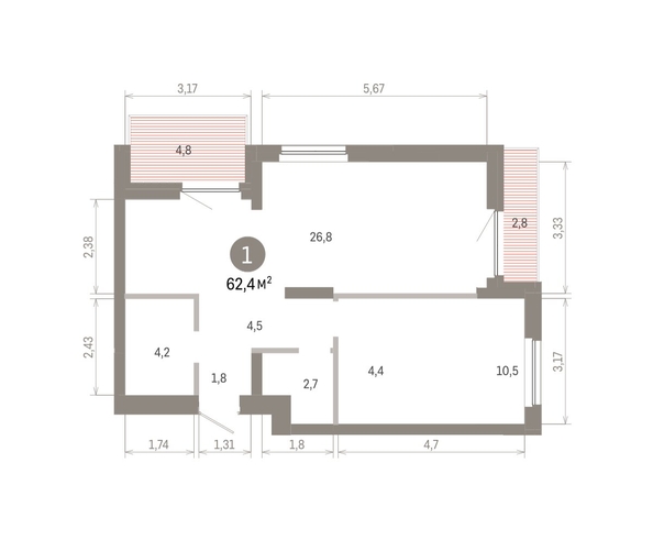 
  Продается 1-комн. квартира 62.42 м², в ЖК Пшеница, 6.1. Фото 1.