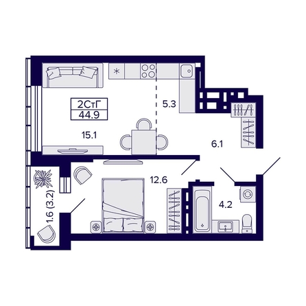 
   Продам 2-комнатную, 44.9 м², Фрунзе ул, 220

. Фото 1.