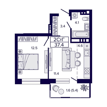 
  Продается 2-комн. квартира, 37.4 м², ЖК Luna (Луна)
. Фото 26.