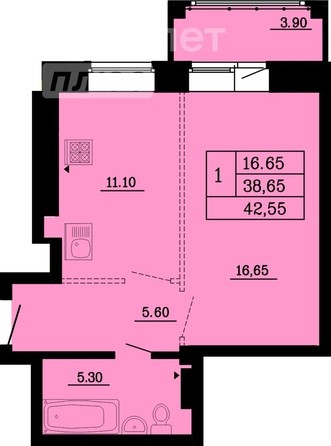 
   Продам 1-комнатную, 42.5 м², Малиновского, дом 16, корпус 2, этап 1

. Фото 6.