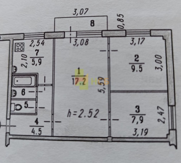 
   Продам 3-комнатную, 49.2 м², Взлетная ул, 3Б

. Фото 7.