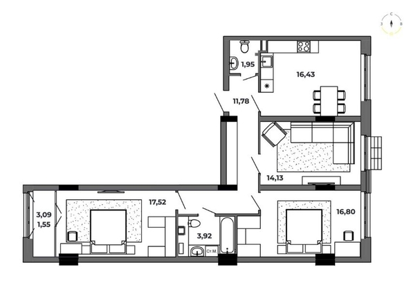 
   Продам 3-комнатную, 84.08 м², Красный Пахарь

. Фото 2.