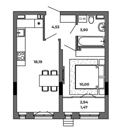 
   Продам 1-комнатную, 38.11 м², Красный Пахарь

. Фото 2.