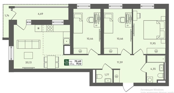 
   Продам 3-комнатную, 79.12 м², Пушкино, дом 2

. Фото 8.