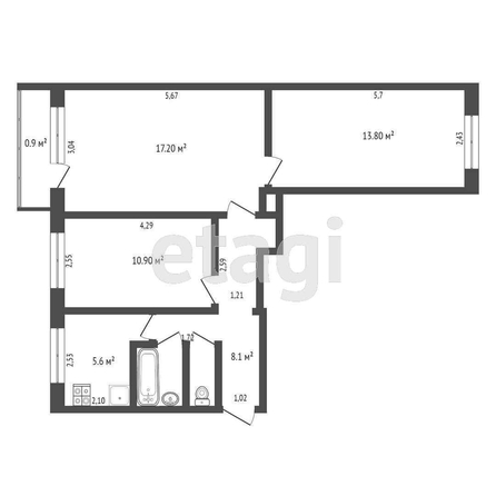 
  Продается 3-комн. квартира, 58.8 м², Волгоградская ул, д. 12Б
. Фото 5.