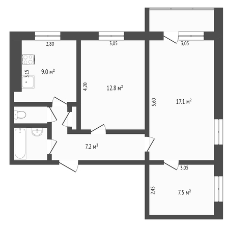 
  Продается 3-комн. квартира, 57.6 м², Королева пр-кт, д. 16
. Фото 5.
