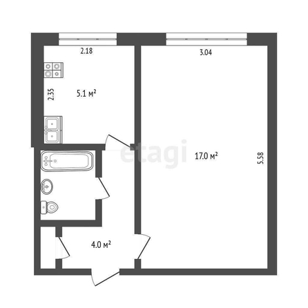 
  Продается 1-комн. квартира, 30 м², Космический пр-кт, д. 105
. Фото 5.