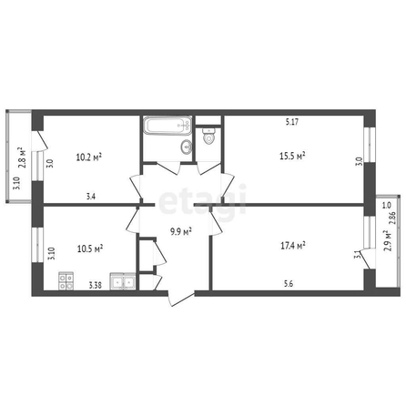 
  Продается 3-комн. квартира, 68.4 м², Омская ул, д. 193
. Фото 5.